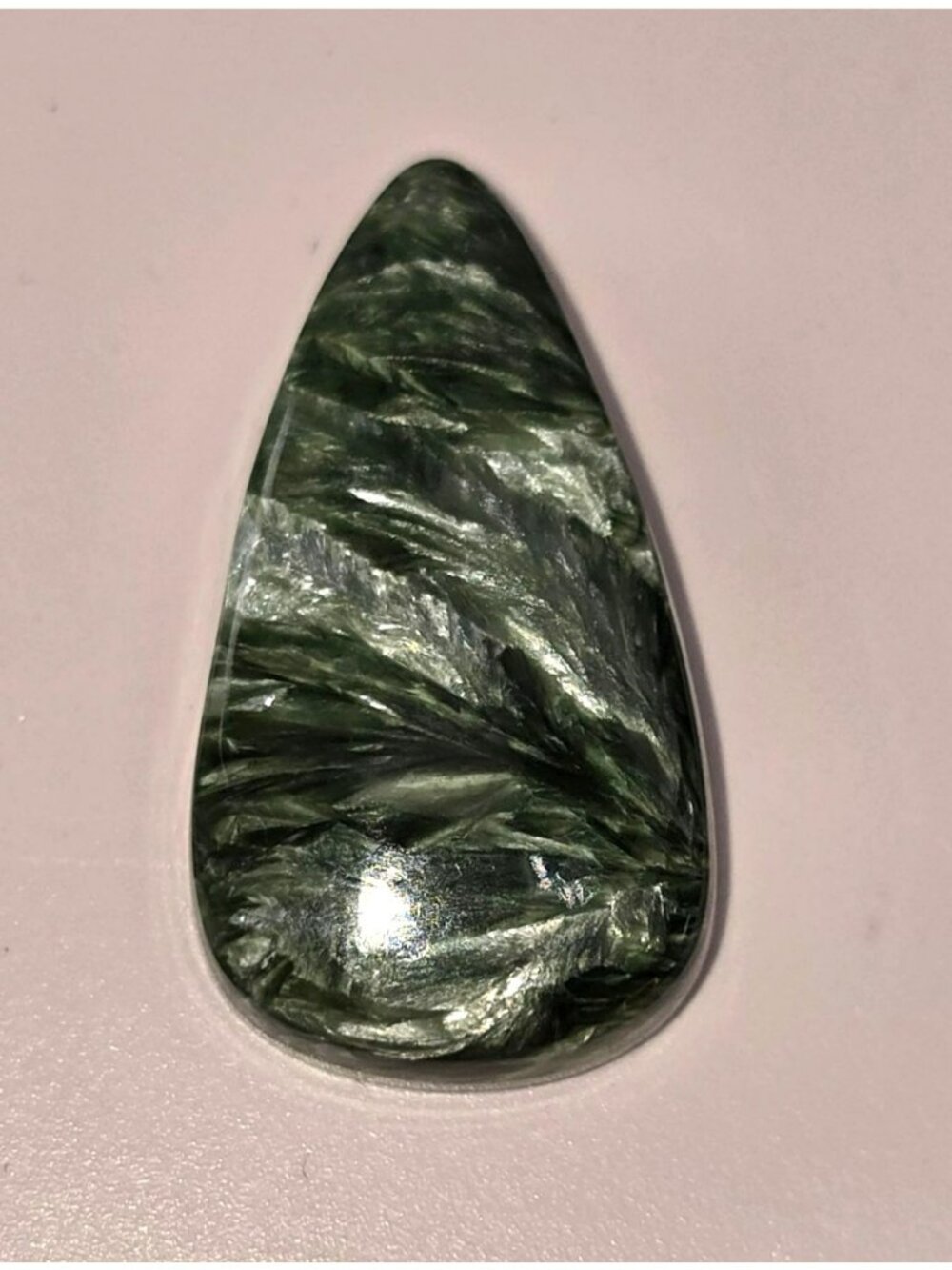 Seraphinite Polished Gemstone Cabochon Teardrop Shape 16x22x5.9 JH5007 - Picture 7 of 10